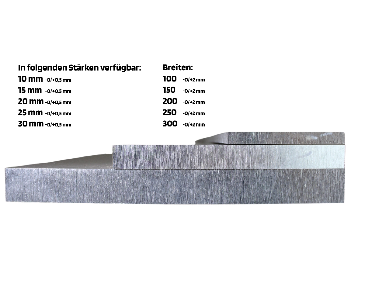 Aluplatten EN AW-5083 – Seitenansicht mit 10, 20, 30 mm Stärke