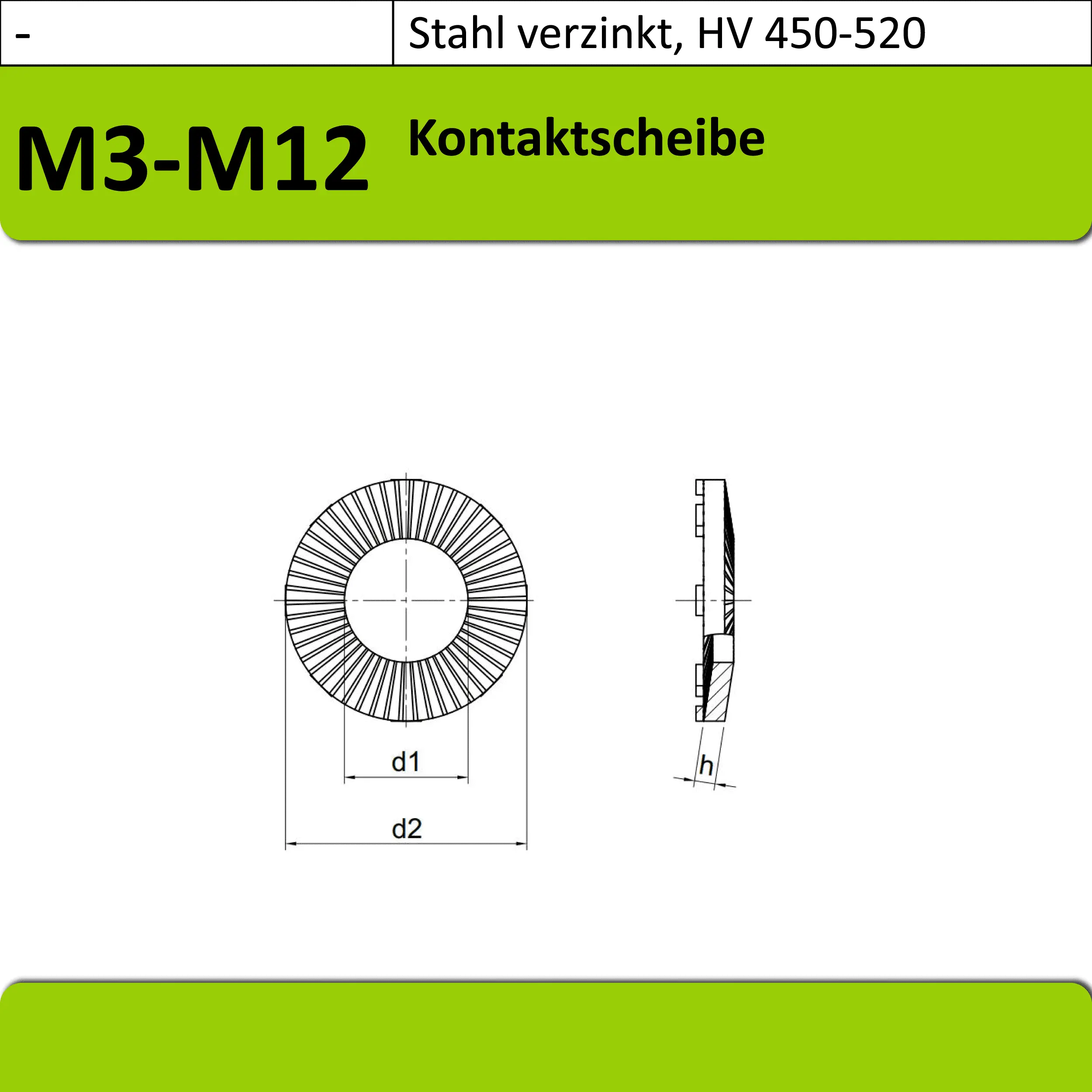 Kontaktscheibe aus Stahl verzinkt, HV 450-520, technische Zeichnung