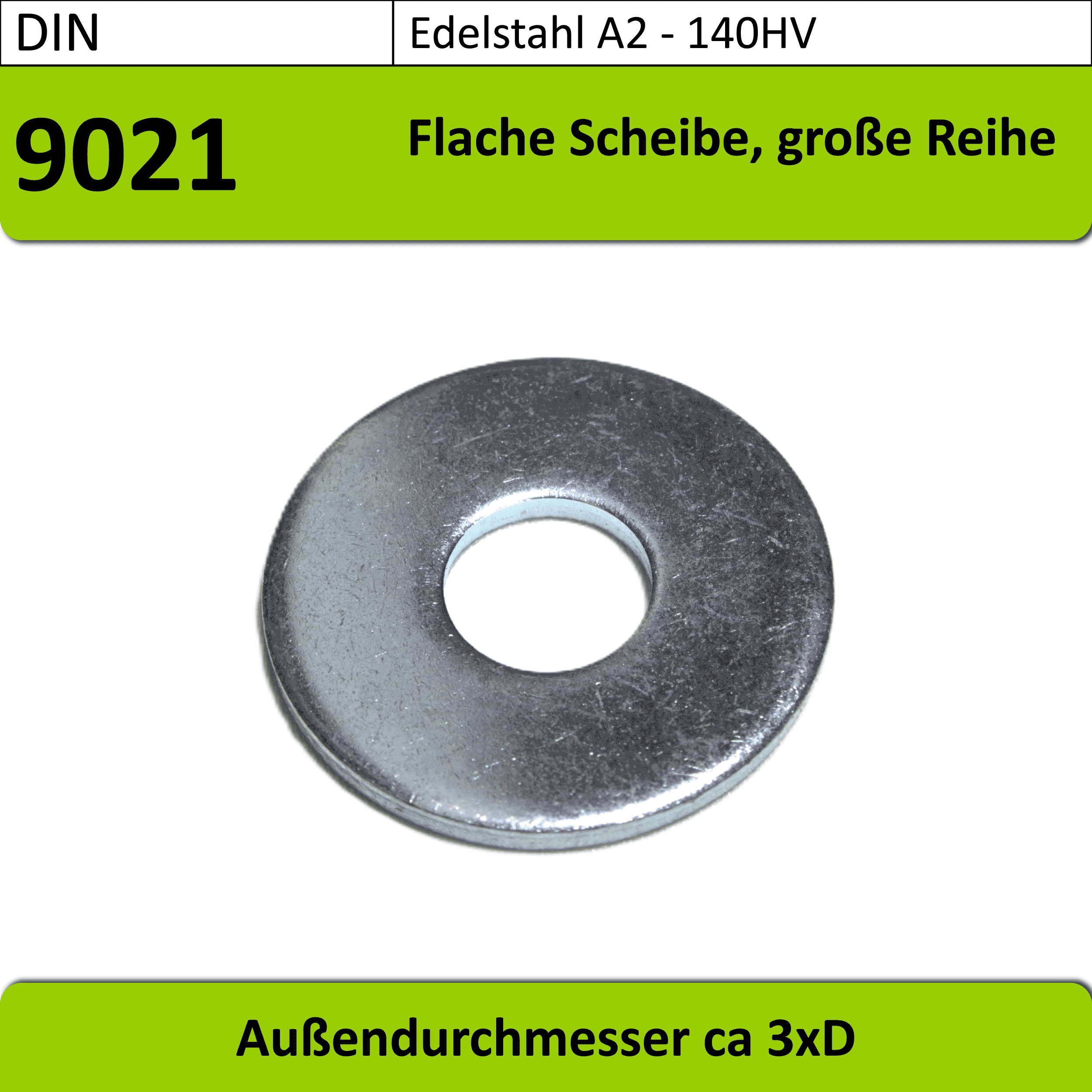 DIN 9021 - M3-M12 Scheibe Groß, Edelstahl A2 140 HV, blank