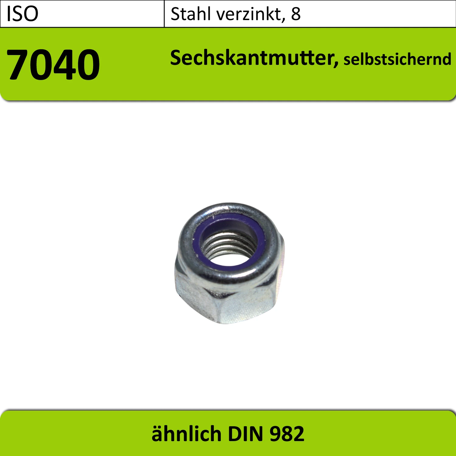 ISO7040 Sechskantmutter selbstsichernd, Stahl verzinkt oder Edelstahl A2-70
